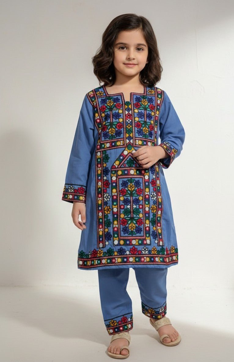 Girls shafoon fully embroidered airline shirt with matching pants