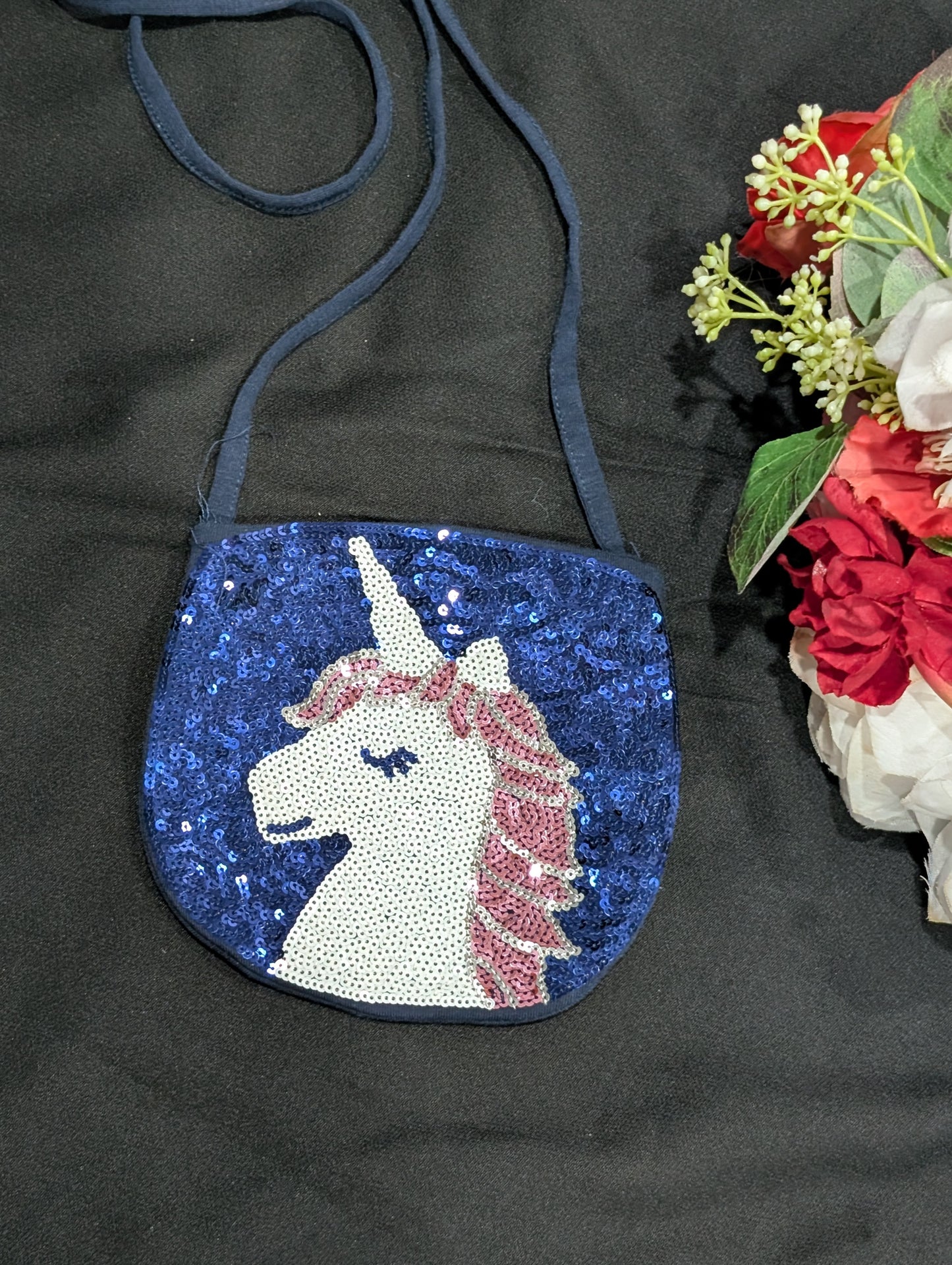 Girls' blue unicorn motif shimmery bags