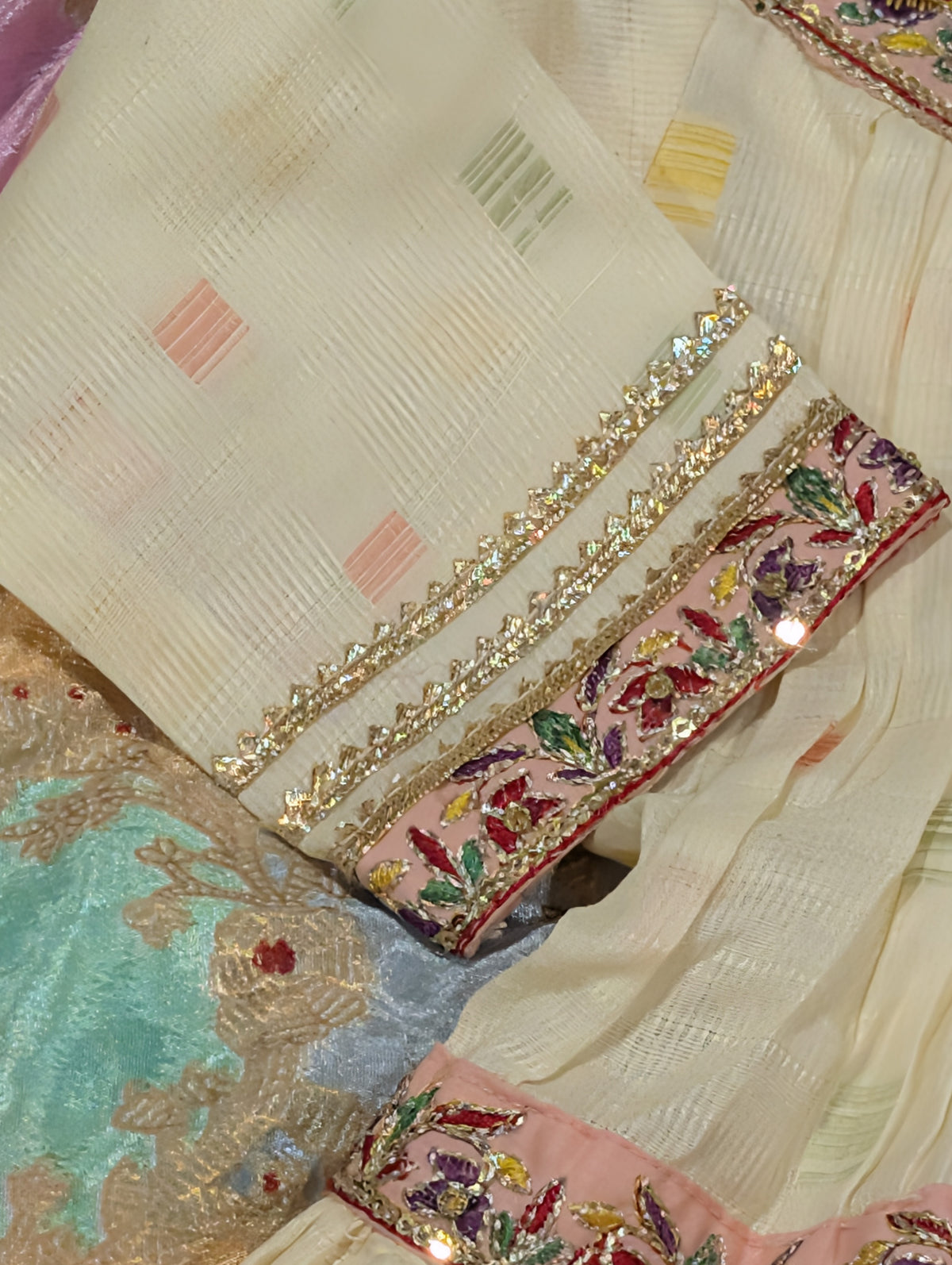 Festive Ivory & Peach Embroidered Peplum Kurti with pants