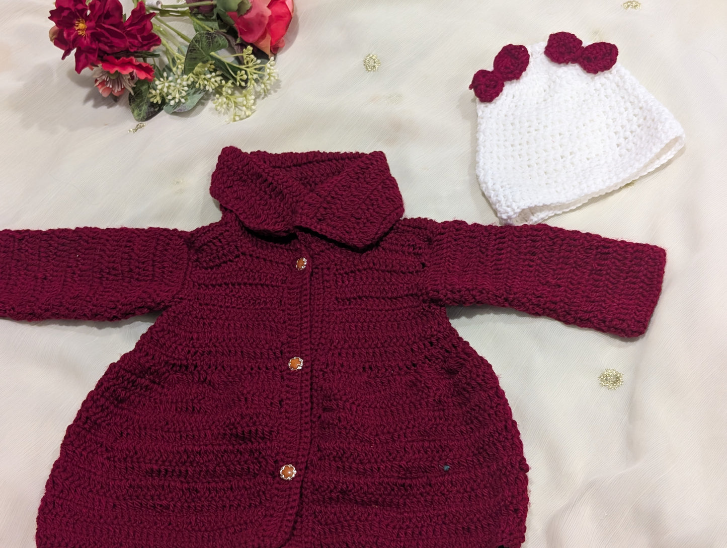 Girls handknit crochet cardigan