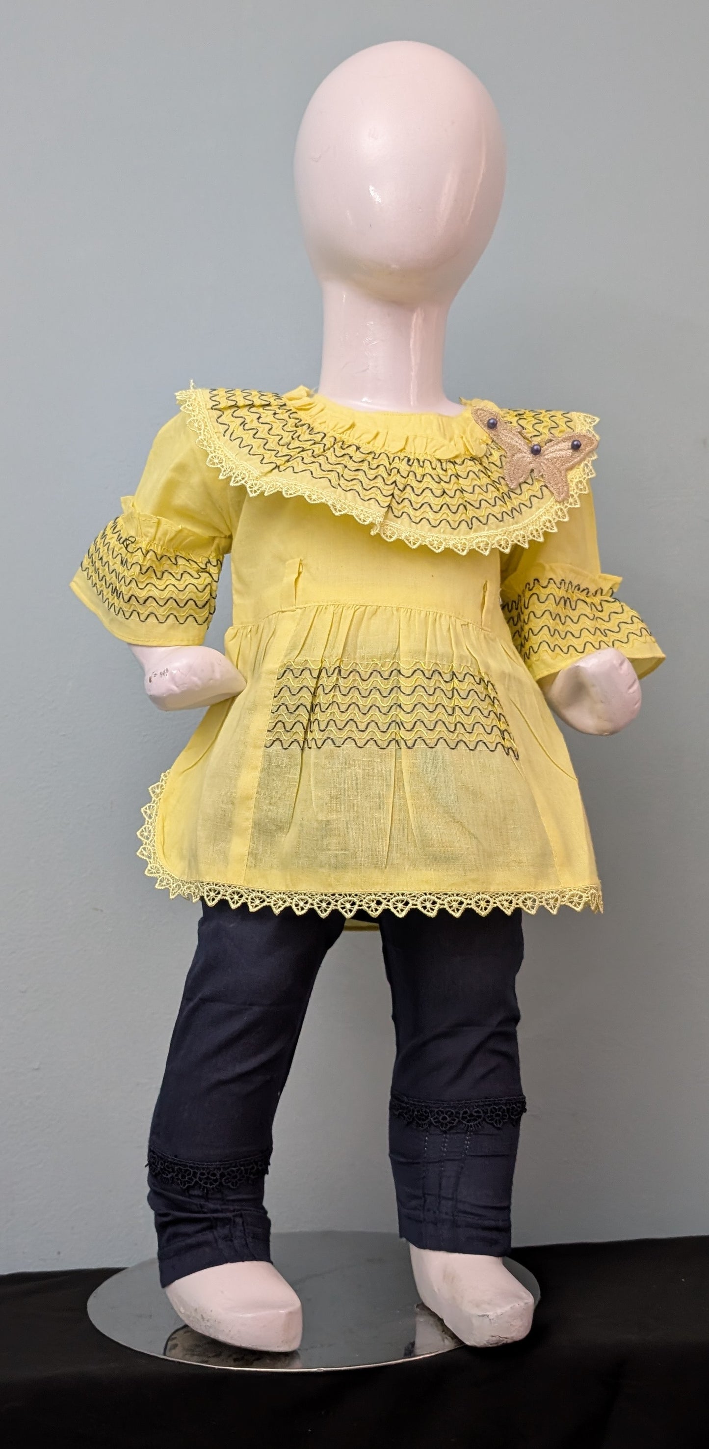 Infant embroidered frock with mix and match trouser
