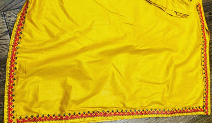 Yellow embroidered shirt with mix and match red trouser