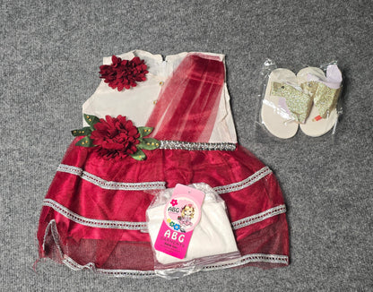 Baby Girls Elegant Red & White Party Frock Dress