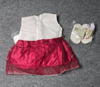 Baby Girls Elegant Red & White Party Frock Dress