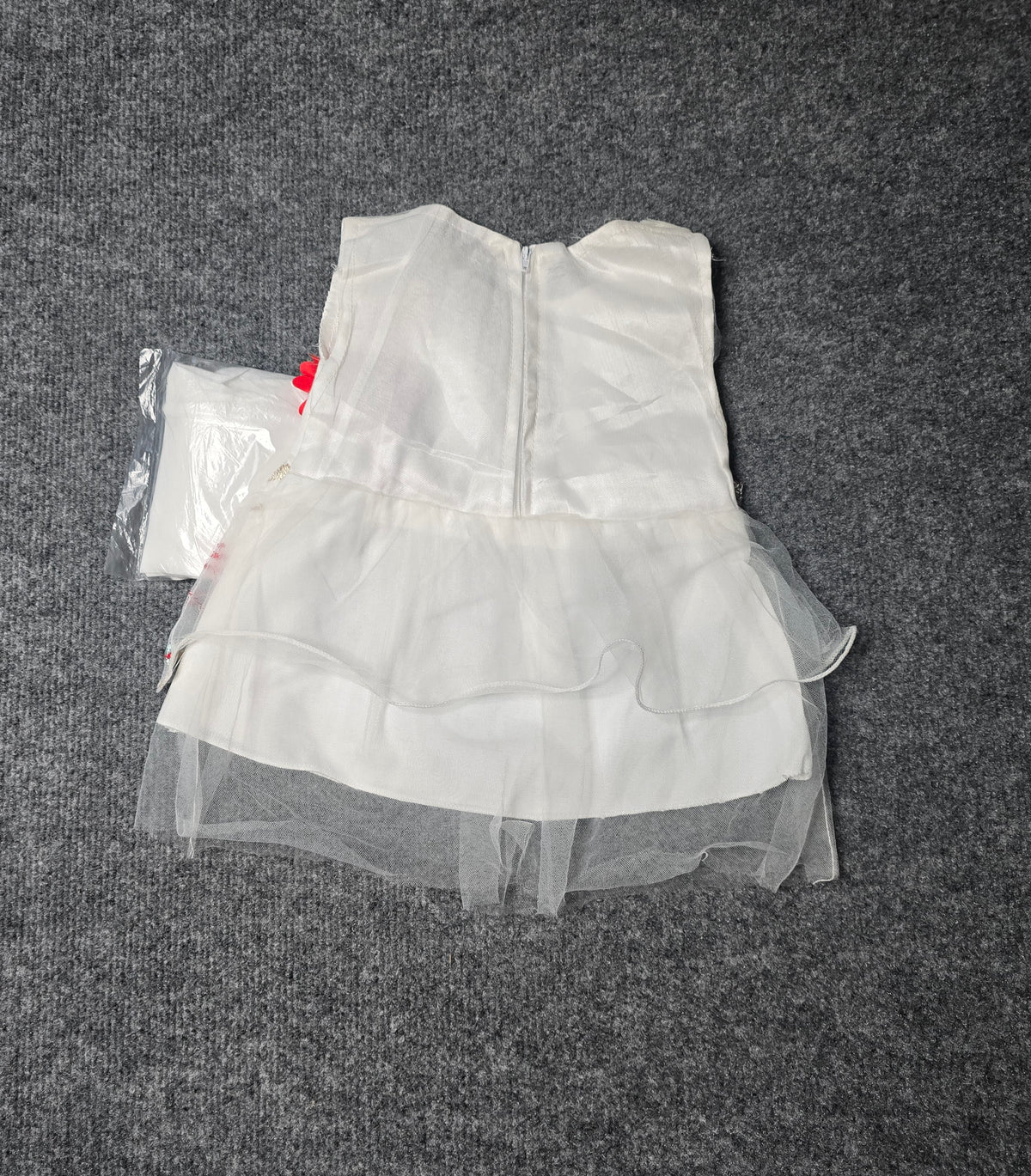 Festive Ivory Tulle Dress with Triple Flower Accents
