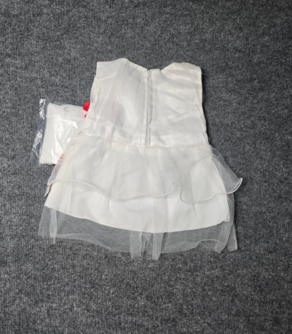 Festive Ivory Tulle Dress with Triple Flower Accents