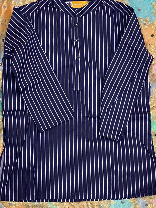 Navy Blue Striped Kurta