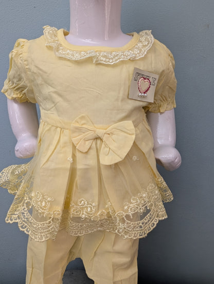 Infant lawn frock with stylish pyjama