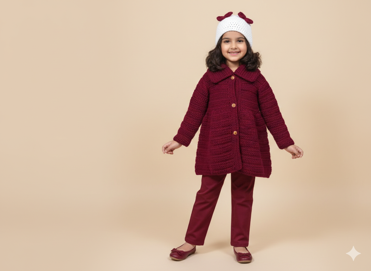 Girls handknit crochet cardigan