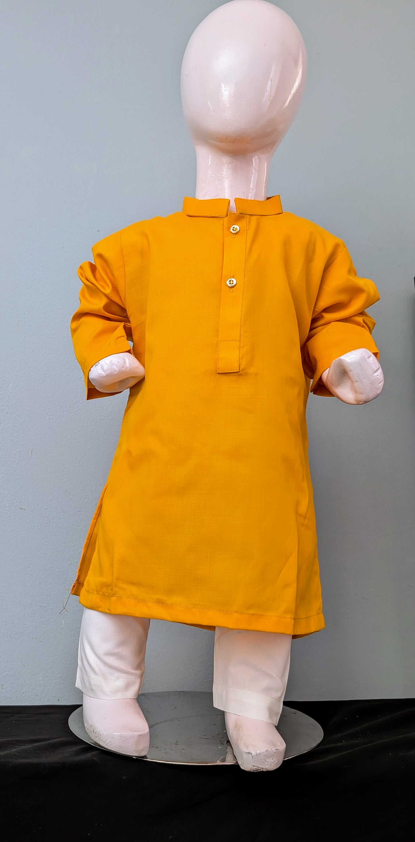 Infant yellow cotton kurta with white trouser