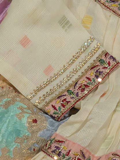 Festive Ivory & Peach Embroidered Peplum Kurti with pants