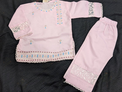 Infant pink embroidered kurta pyjama