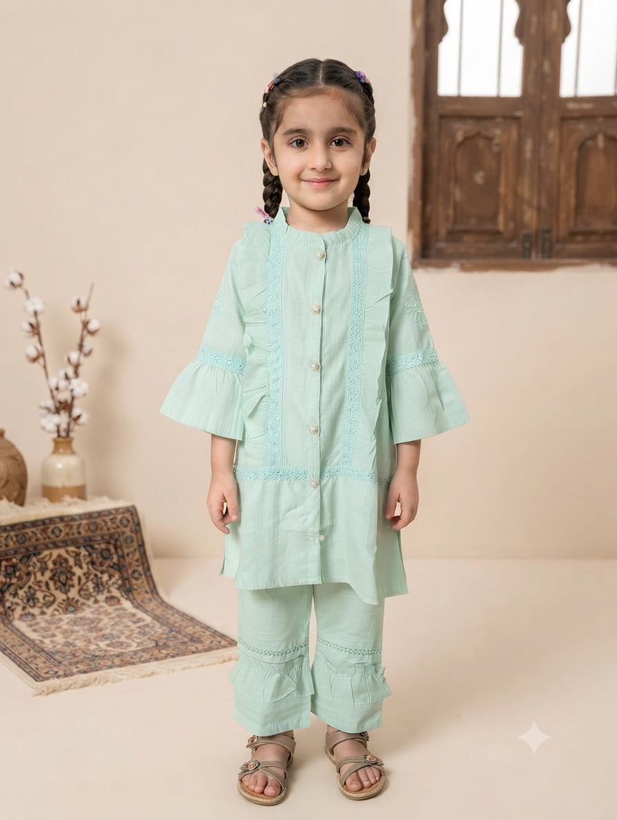 Mint green two piece ruffle set