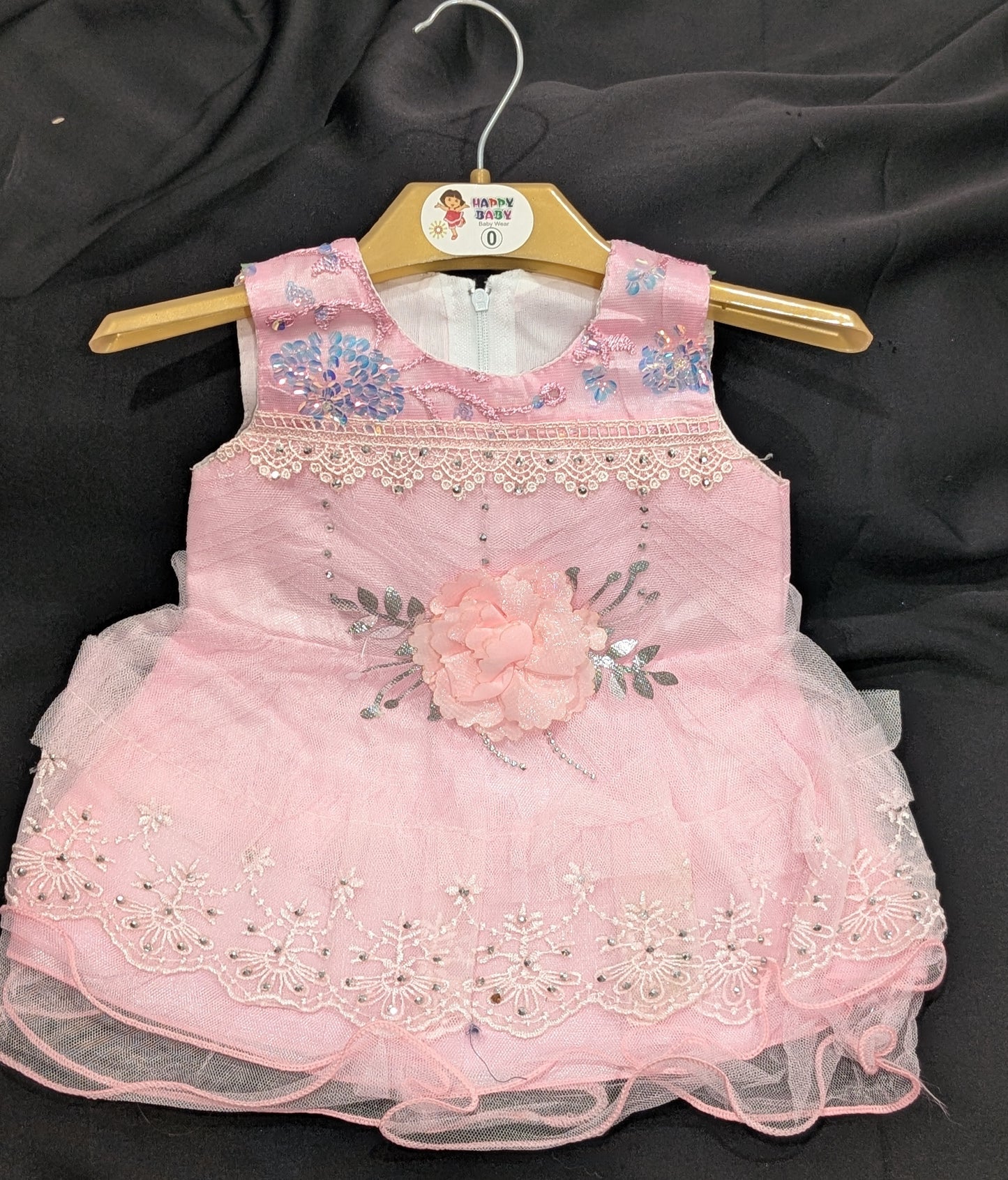 Baby girl's fancy frock with matching pants and headbands (available in four colors)