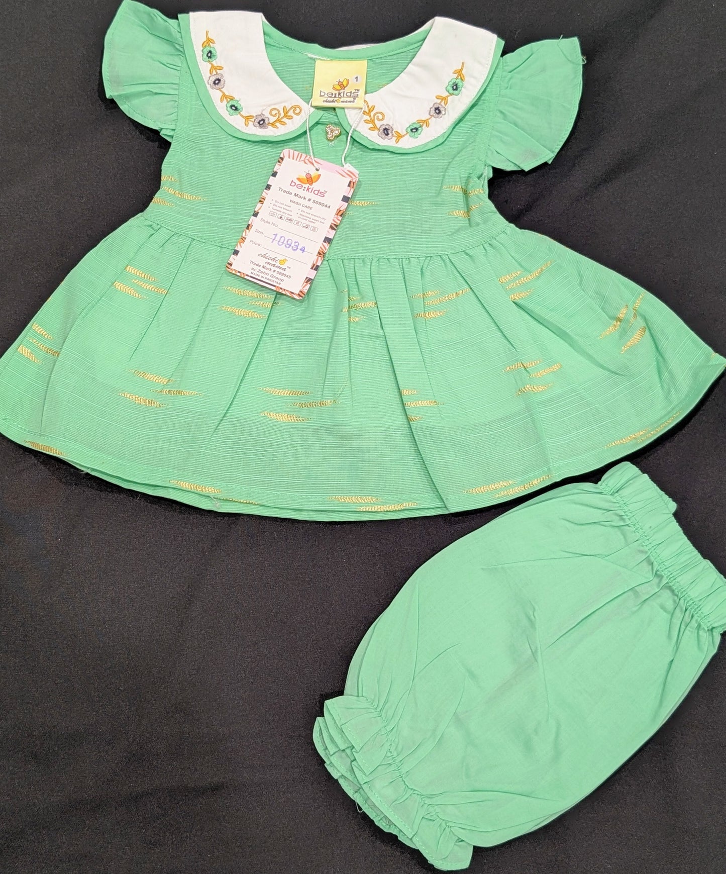 Girls' embroidered and self-patterned frocks with pants