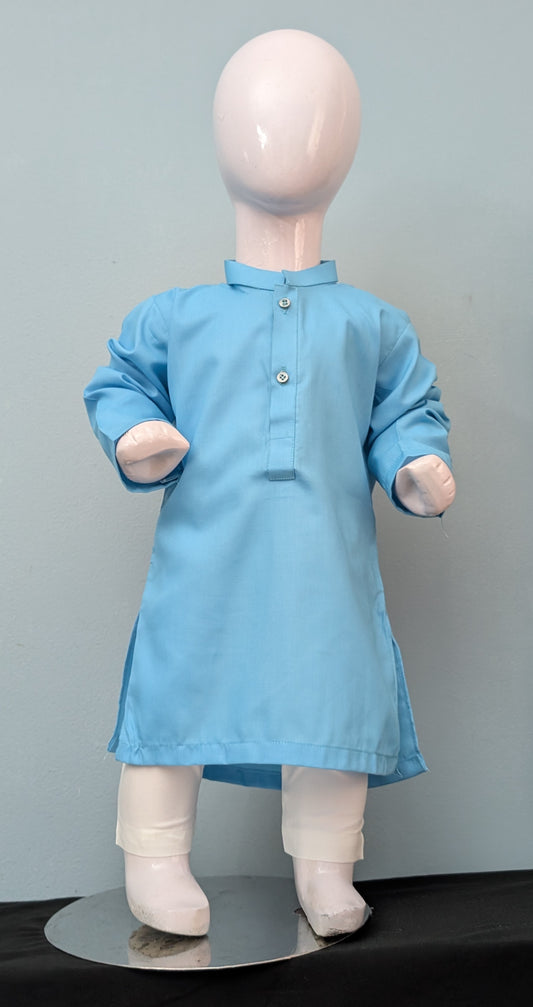 Infant sky blue cotton kurta with white trouser
