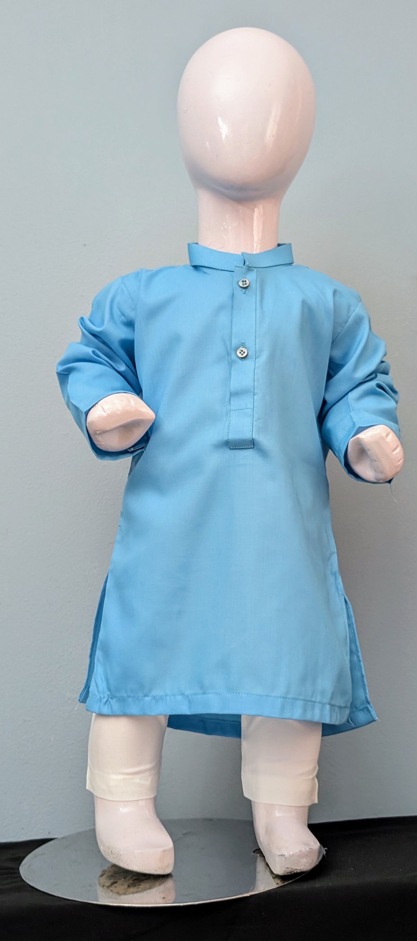 Infant sky blue cotton kurta with white trouser