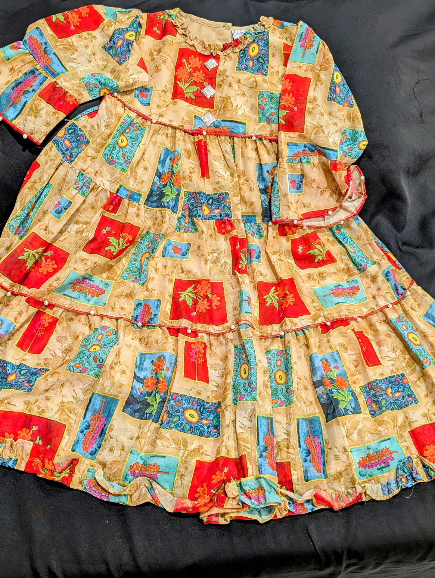 Girls Shafoon Floral Print Multicolored Maxi