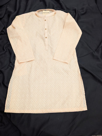 Boys apricot chickenkari kurta with white pyjama