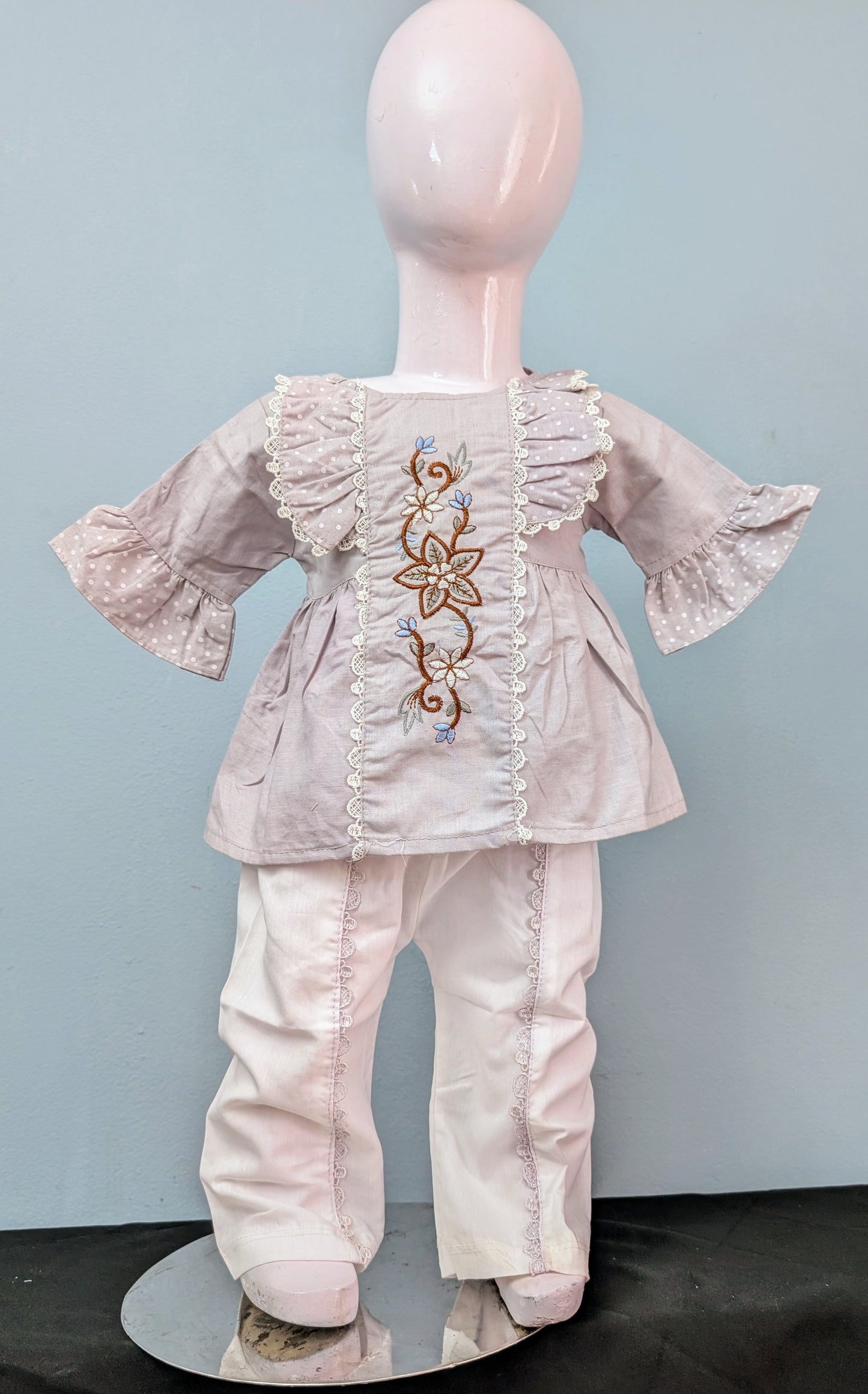 Infant embroidered frock with mix and match white trouser