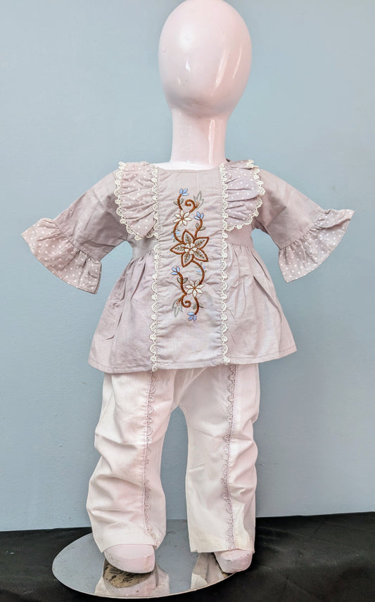 Infant embroidered frock with mix and match white trouser