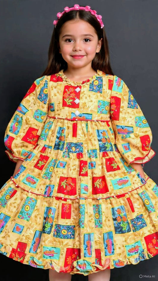 Girls Shafoon Floral Print Multicolored Maxi