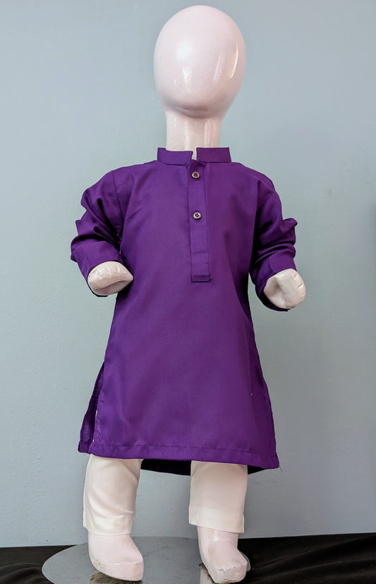 Infant purple cotton kurta with white trouser