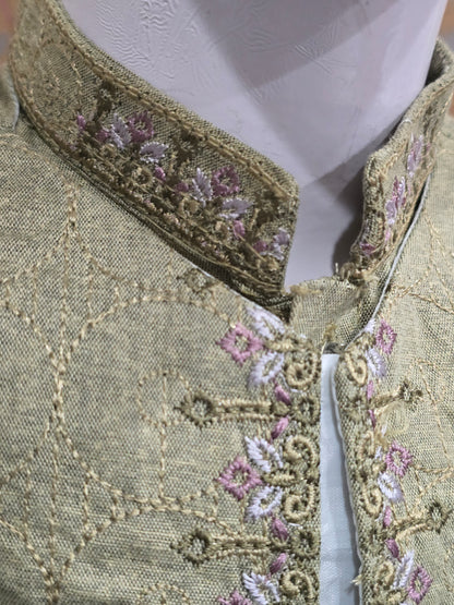 Infant viscose embroidered kurta pyjama with embroidered waistcoat