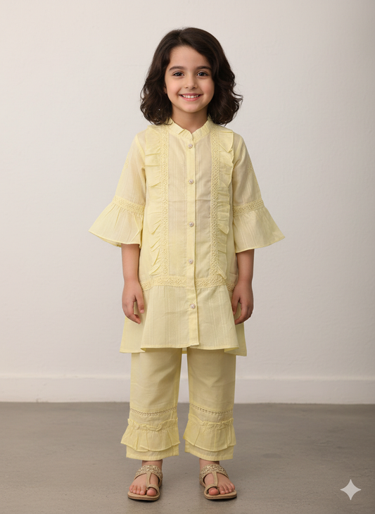 Girls cotton casual front open style shirt with matching pants