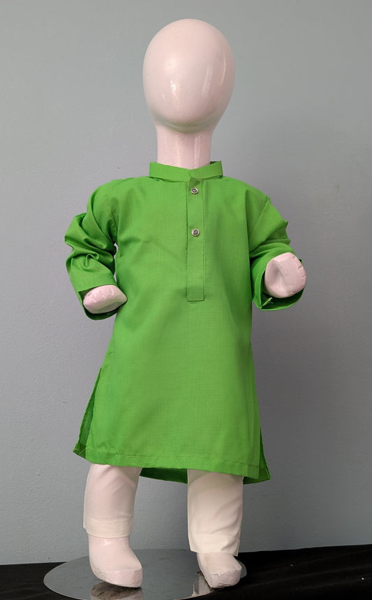 Infant light green cotton kurta with white trouser