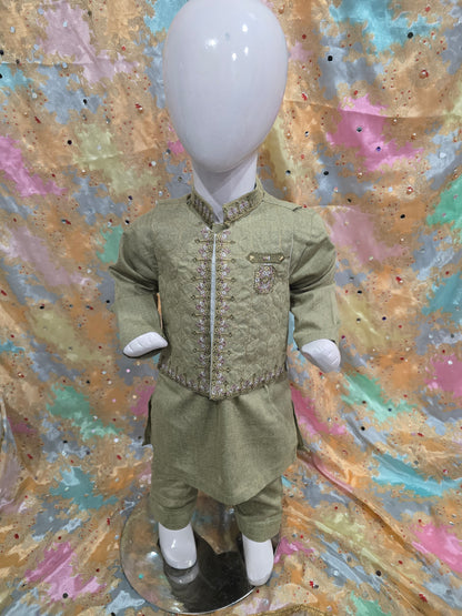 Infant viscose embroidered kurta pyjama with embroidered waistcoat