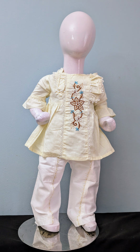 Infant embroidered frock with mix and match white trouser