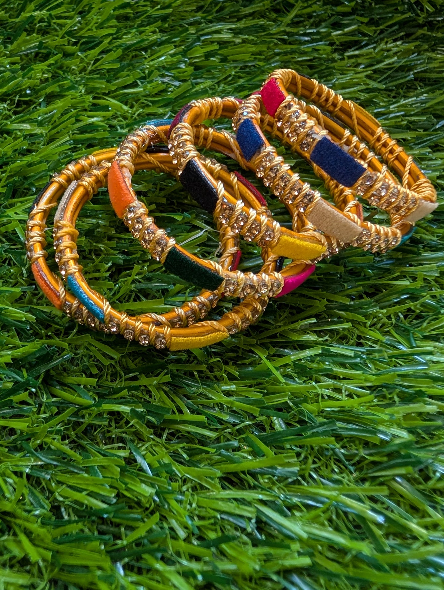Thread and multi colored valvet patches bangles