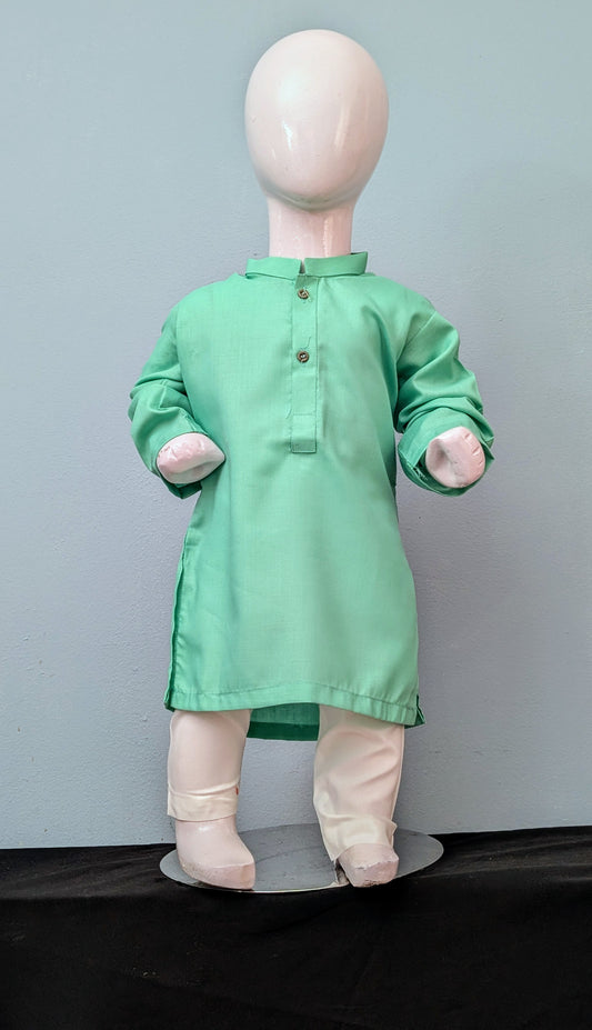 Infant teal cotton kurta with white trouser