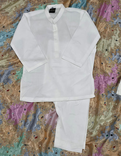 Infant white cotton kurta pyjama with embroidered Waistcoat