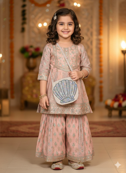 Girls' shimmery sea shell-shaped motif pink bags