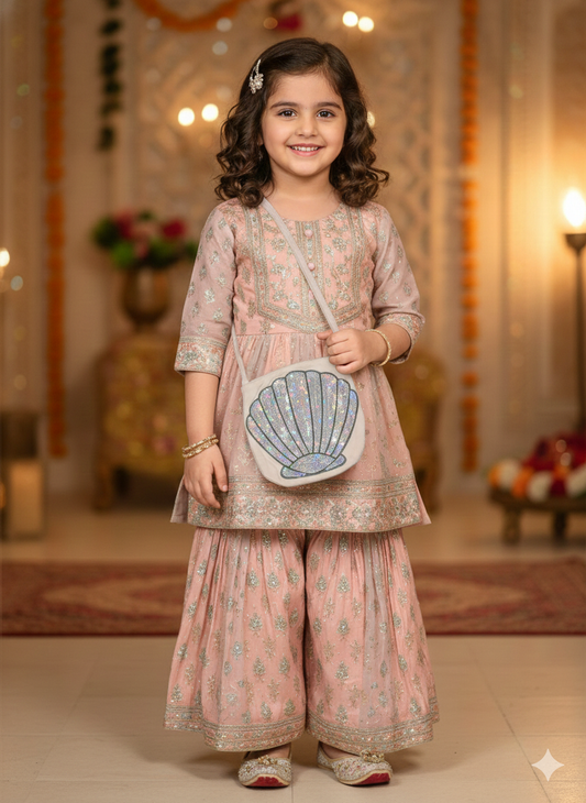 Girls' shimmery sea shell-shaped motif pink bags