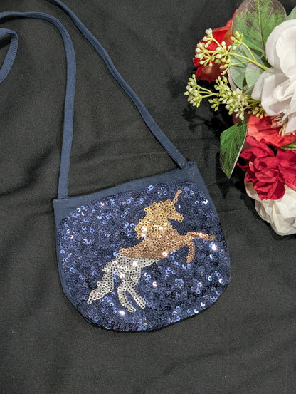 Girls' blue unicorn motif shimmery bags