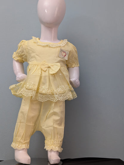 Infant lawn frock with stylish pyjama
