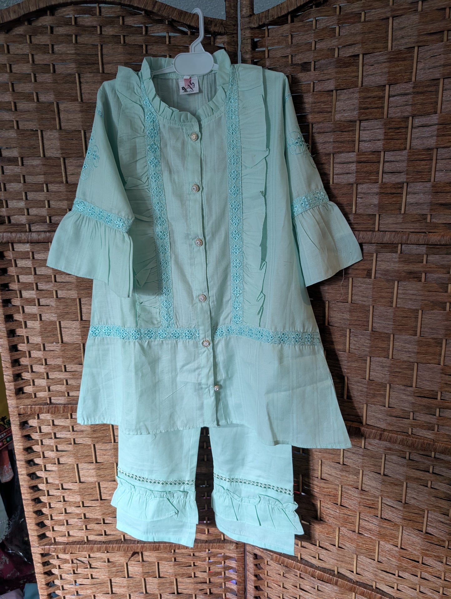 Mint green two piece ruffle set