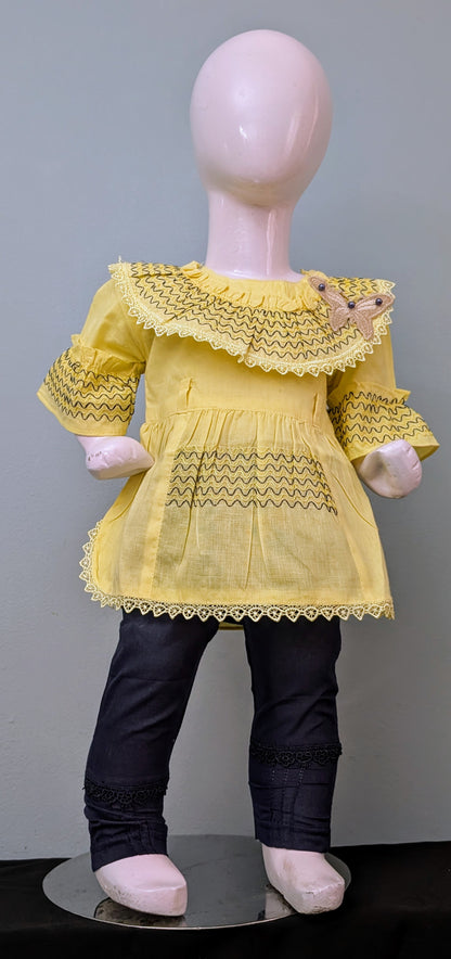 Infant embroidered frock with mix and match trouser