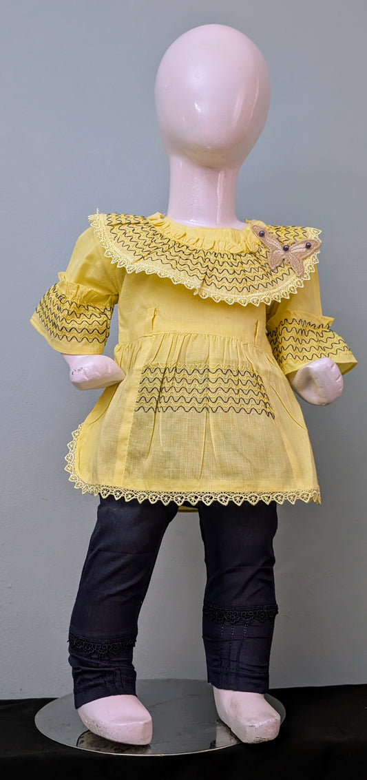 Infant embroidered frock with mix and match trouser