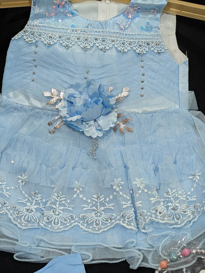 Baby girl's fancy frock with matching pants and headbands (available in four colors)