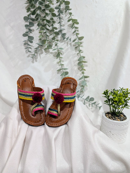 Girls multicolored pompom sandals