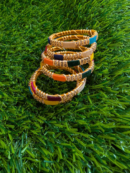 Thread and multi colored valvet patches bangles