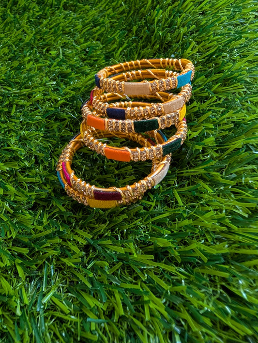 Thread and multi colored valvet patches bangles