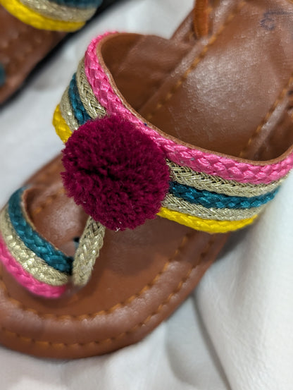 Girls multicolored pompom sandals