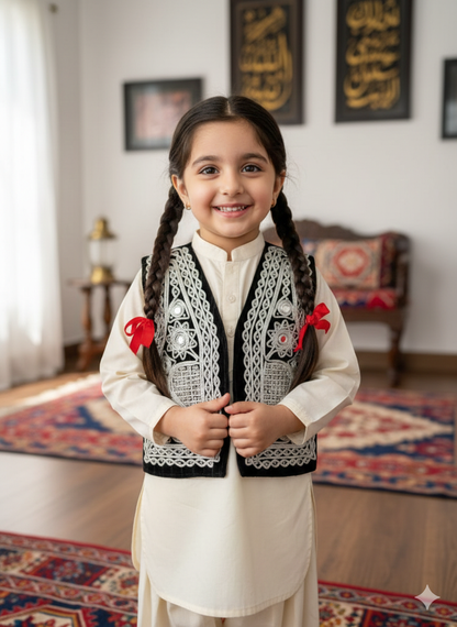unisex Velvet silver embroidered Afghan waistcoat