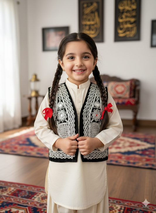 unisex Velvet silver embroidered Afghan waistcoat