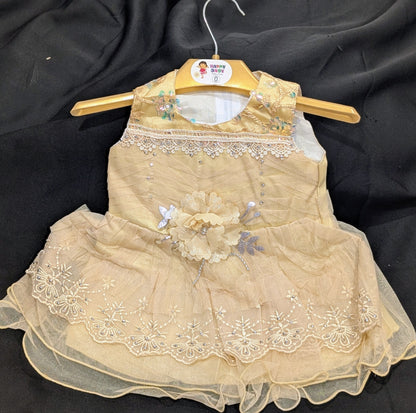 Baby girl's fancy frock with matching pants and headbands (available in four colors)